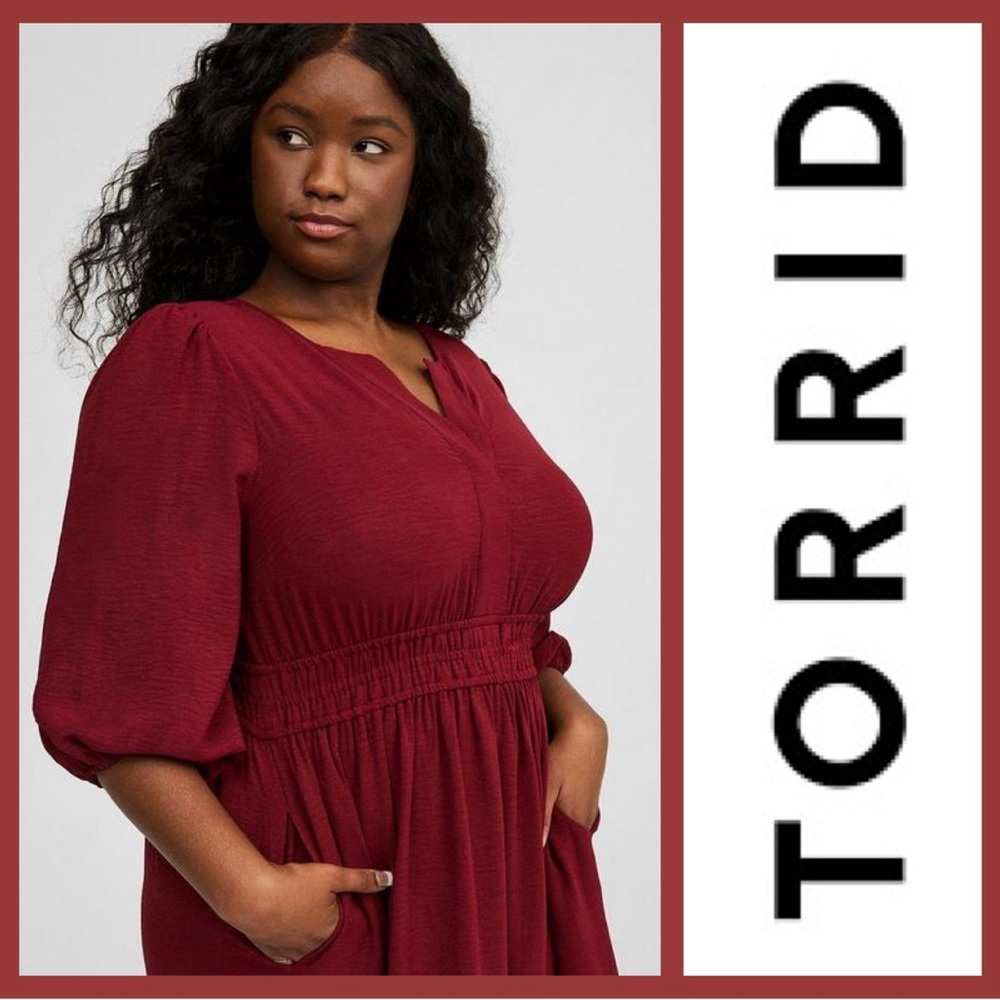 Torrid Flowy shirt dress- Midi Tiered Shirt Dress Burgundy Size 4 - Picture 8 of 8